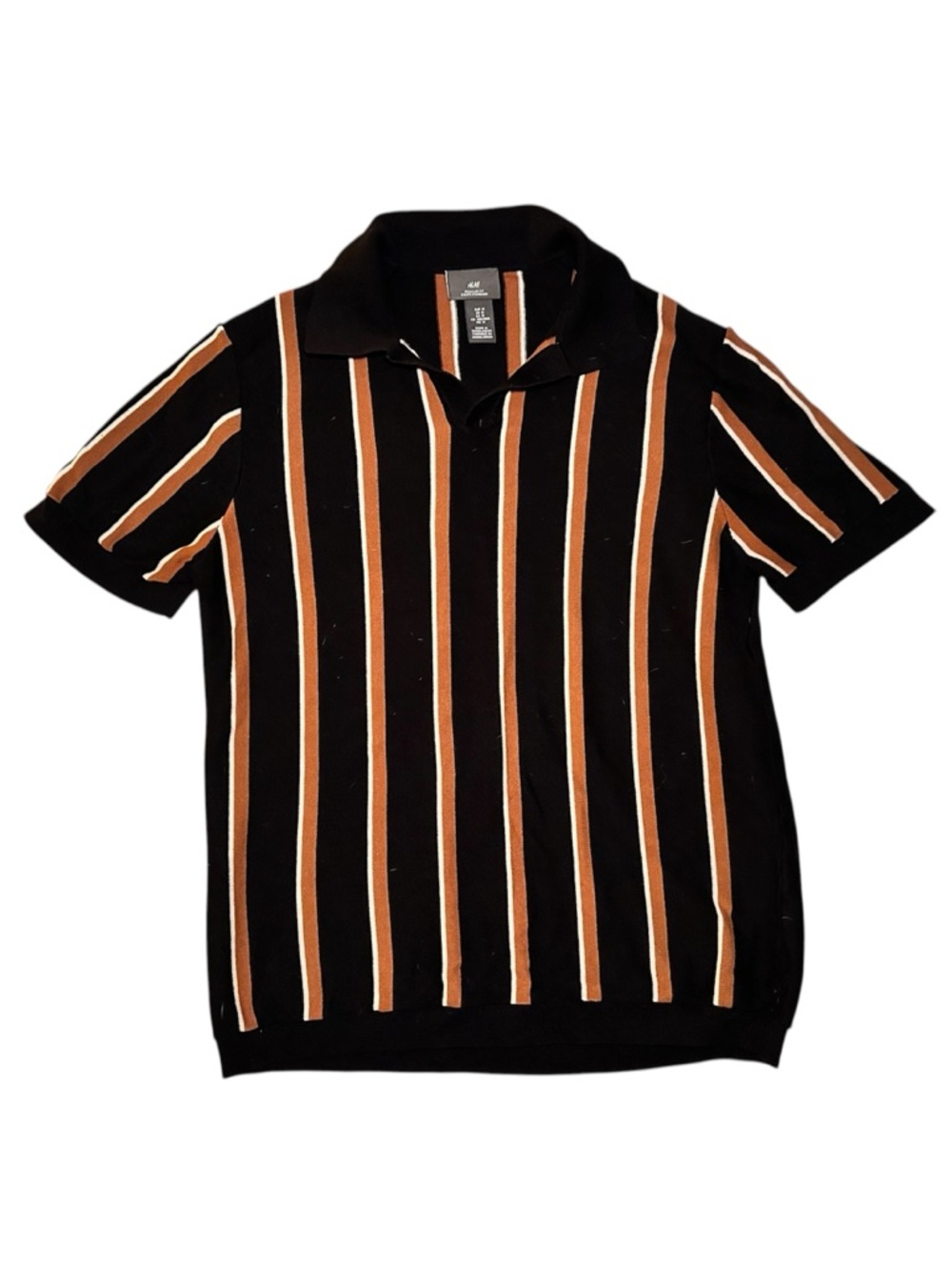 H&M Knit Cotton Polo with Brown & White Stripes
